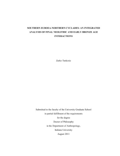 Southern Euboea-Northern Cyclades : An Integrated Analysis of Final Neolithic and Early Bronze Age Interactions (PhD Indiana University)