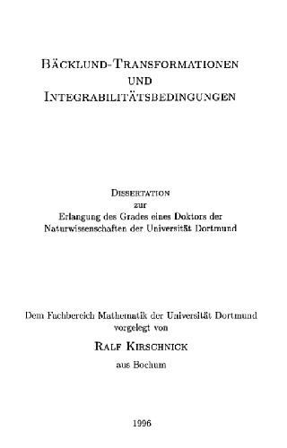 Baecklund-Transformationen und Integrabilitaetsbedingungen