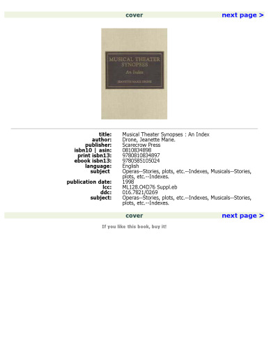 Musical Theater Synopses