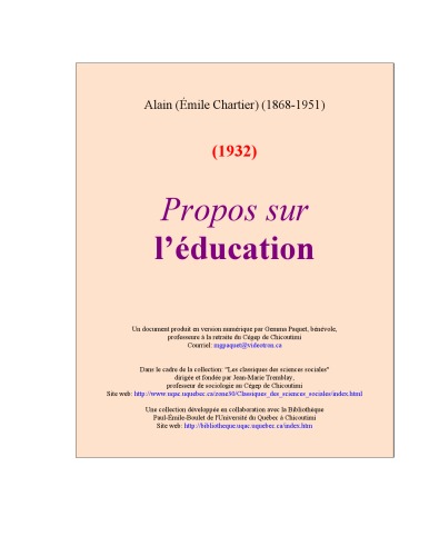 Propos sur l' éducation.