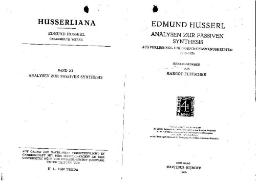 Analysen zur passiven Synthesis: Aus Vorlesungs- und Forschungsmanuskripten (1918–1926)