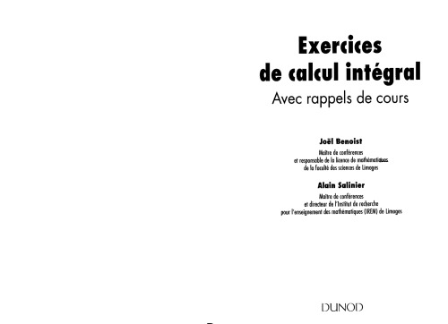 Exercices de calcul intégral : Avec rappels de cours