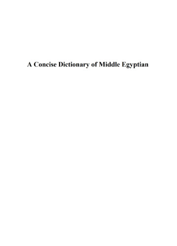 Concise Dictionary of Middle Egyptian (Egyptology: Griffith Institute)