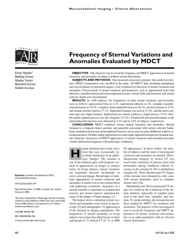 Frequency of Sternal Variations and Anomalies Evaluated by MDCT