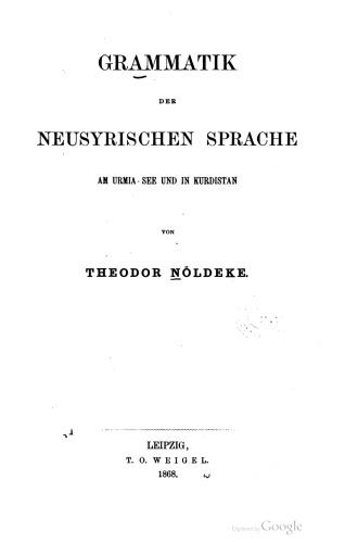 Grammatik der Neusyrischen Sprache am Urmia-See und in Kurdistan