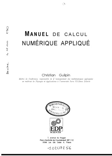 Manuel de calcul numérique appliqué à l'usage des scientifiques