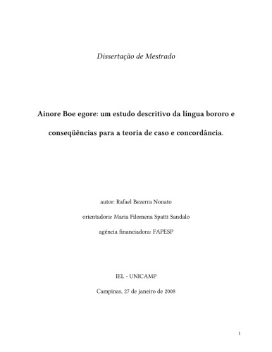 Ainore Boe egore: um estudo descritivo da língua bororo e conseqüências para a teoria de caso e concordância