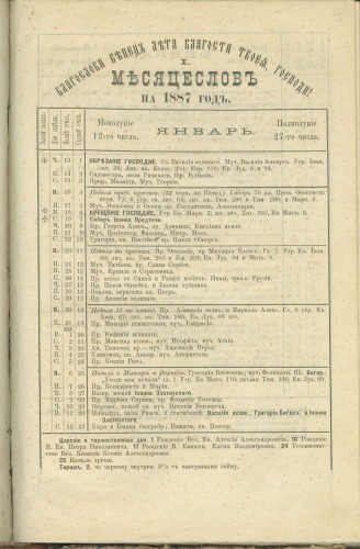 Адрес-календарь Екатеринбургской епархии на 1887 год