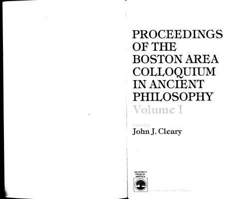 Proceedings of the Boston Area Colloquium in Ancient Philosophy