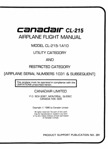 Canadair CL-215 Airplane Flight Manual