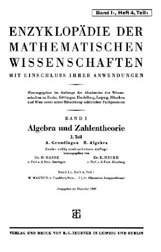 Encyclopaedie der mathematischen Wissenschaften und Anwendungen. Algebra und Zahlentheorie