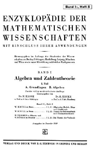 Encyclopaedie der mathematischen Wissenschaften und Anwendungen. Algebra und Zahlentheorie