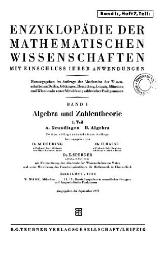 Encyclopaedie der mathematischen Wissenschaften und Anwendungen. Algebra und Zahlentheorie