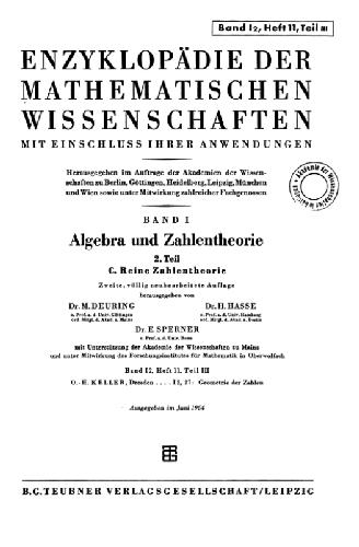 Encyclopaedie der mathematischen Wissenschaften und Anwendungen. Algebra und Zahlentheorie