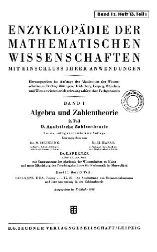 Encyclopaedie der mathematischen Wissenschaften und Anwendungen. Algebra und Zahlentheorie