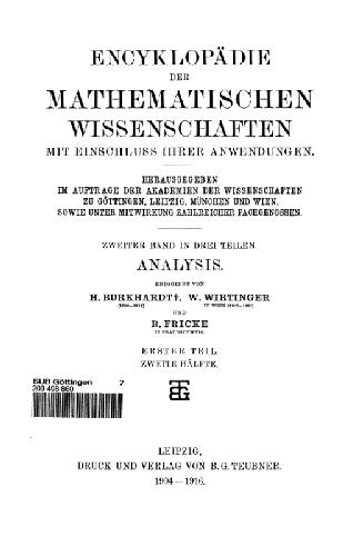 Encyclopaedie der mathematischen Wissenschaften und Anwendungen. Analysis