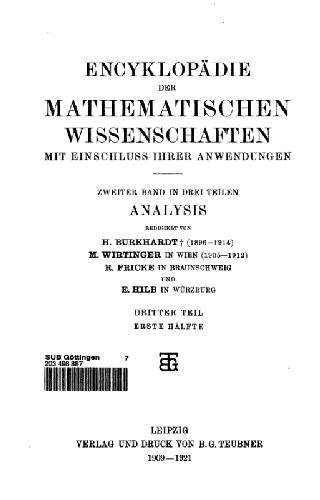 Encyclopaedie der mathematischen Wissenschaften und Anwendungen. Analysis