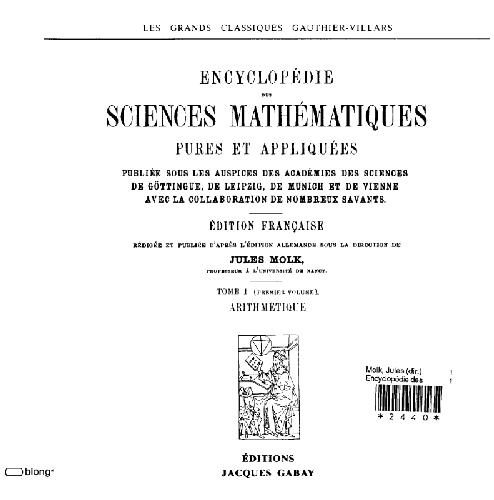 Encyclopedie des sciences mathematiques. Arithmetique