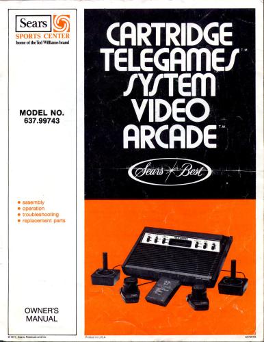 Sears Cartridge Telegames System Video Arcade Owner's Manual