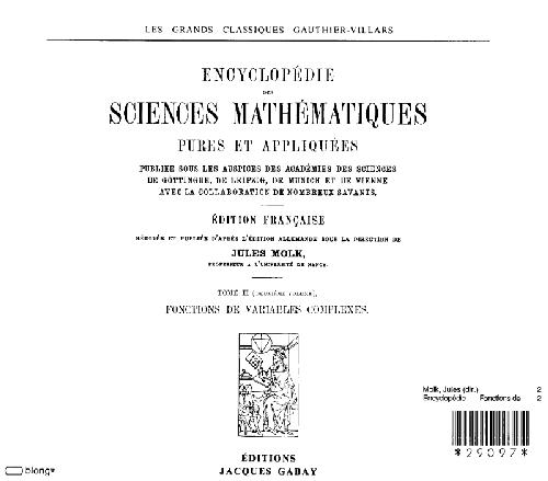 Encyclopedie des sciences mathematiques. Fonctions de variables complexes