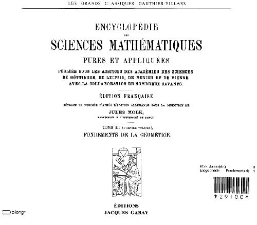 Encyclopedie des sciences mathematiques. Fondements de la geometrie