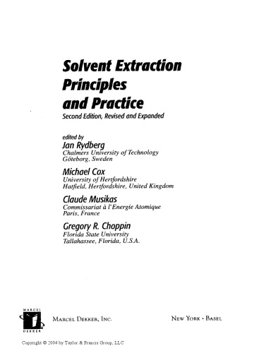 Solvent Extraction Principles and Practice