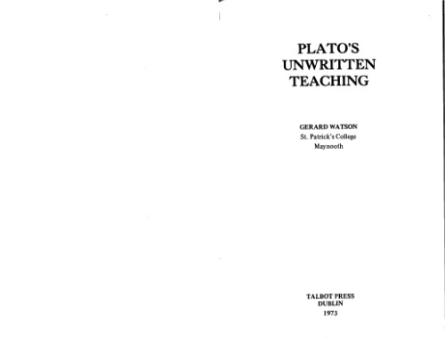 Plato's Unwritten Teaching