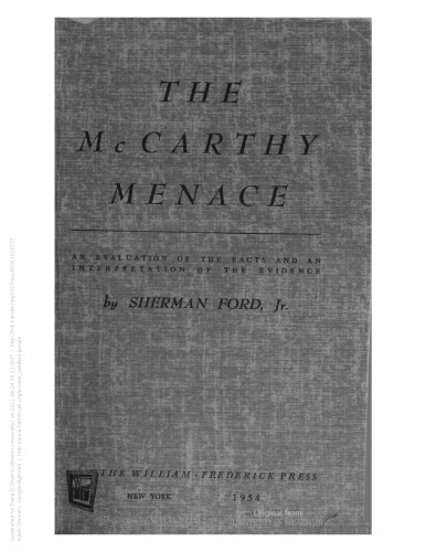 The McCarthy menace: An evaluation of the facts and an interpretation of the evidence