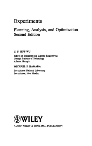 Experiments. Planning, analysis, and optimization