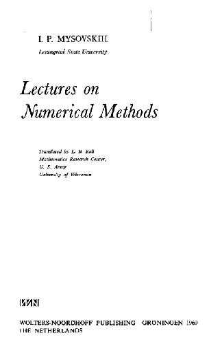 Mysovskih lectures on numerical meth. 