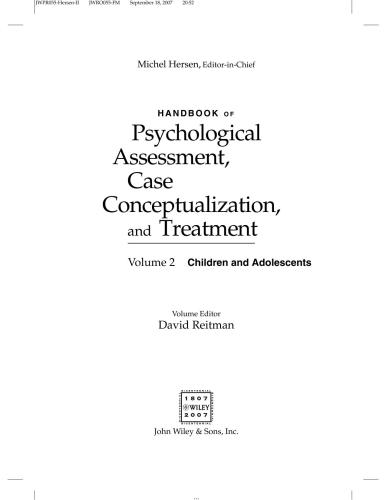 Handbook of Psychological Assessment, Case Conceptualization, and Treatment. Two-Volume Set: Handbook of Psychological Assessment, Case ... Treatment: Volume 2: Children and Adolescents