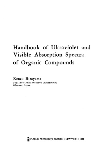 Handbook of Ultraviolet and Visible Absorption Spectra of Organic Compounds