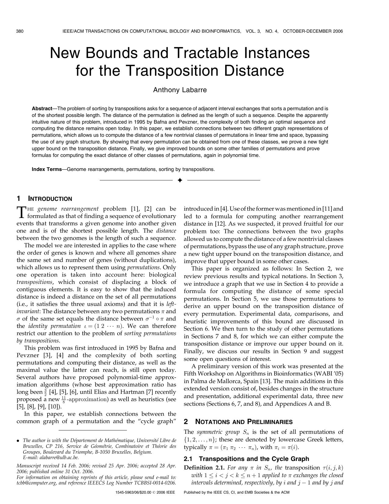 New bounds and tractable instances for the transposition distance