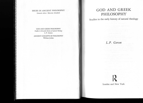 God and Greek Philosophy: Studies in the Early History of Natural Theology