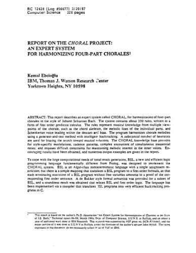 A system for harmonizing four-part chorales in the style of J. S. Bach [PhD Thesis]