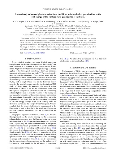 [Article] Anomalously enhanced photoemission from the Dirac point and other peculiarities in the self-energy of the surface-state quasiparticles in Bi2Se3