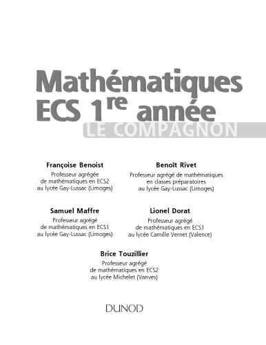 Mathématiques Le compagnon 1re annee ECS