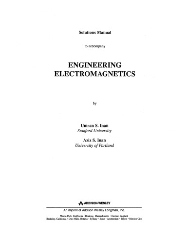 Instructor Solutions Manual for Engineering Electromagnetics