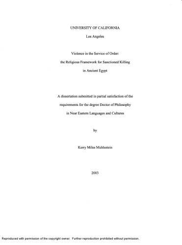 Violence in the service of order : the religious framework for sanctioned killing in Ancient Egypt