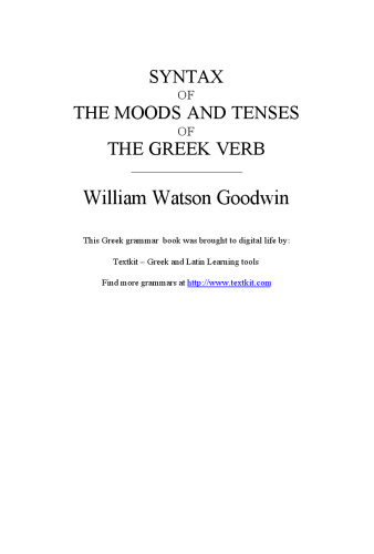 Syntax of the moods & tenses of the Greek verbs