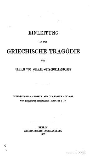 Einleitung in die Griechische Tragodie