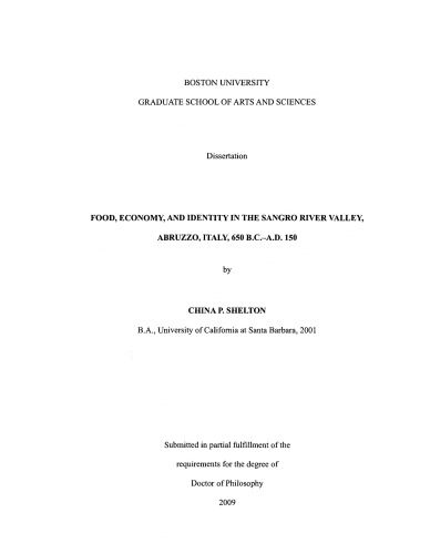 Food, economy, and identity in the Sangro River Valley, Abruzzo, Italy, 650 B.C.-A.D. 150