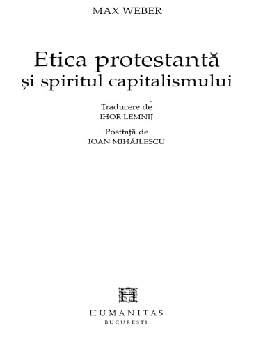 Etica protestanta si spiritul capitalismului