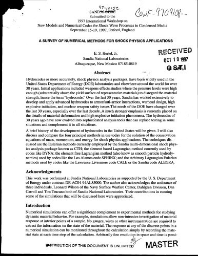 Survey of Numerical Methods for Shock Physics Applications