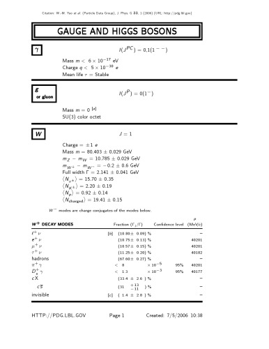 Particle Physics - Summary Data Tables