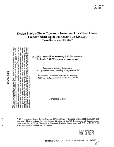 Beam Dynamics Issues for 1 TeV Linear Collider