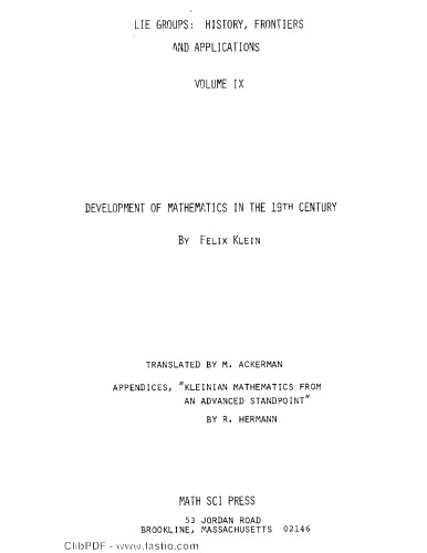 Development of Mathematics in the Nineteenth Century