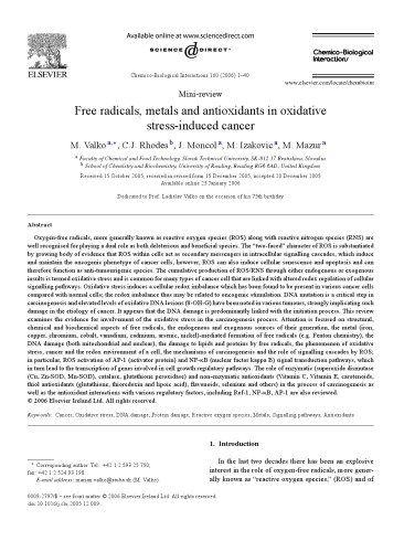 Free Radicals, Metals And Antioxidants In Oxidative Stress-Induced Cancer [Article]