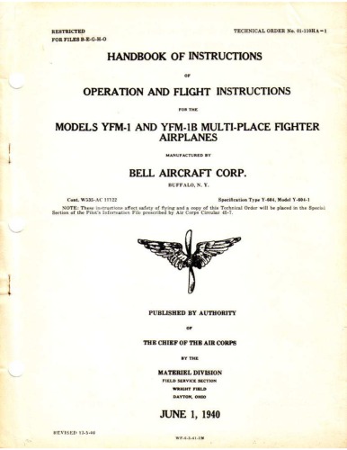 Operation and Flight Instructions - YFM-1, YFM-1-B Fighter Airplanes