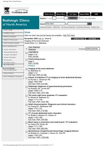 Imaging of the Acute Abdomen [Radiologic clinics of N.A. ]